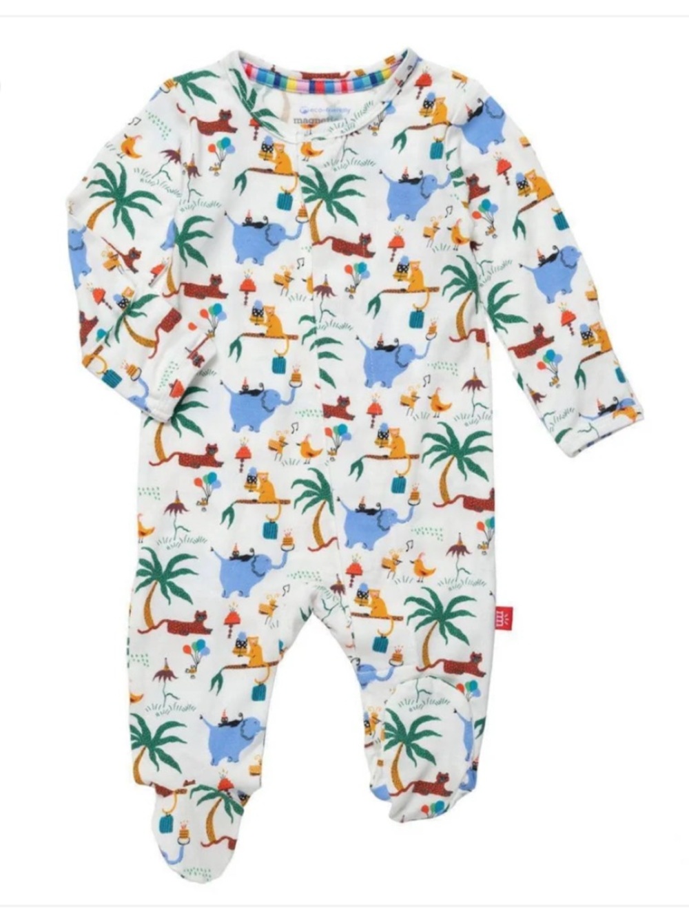 Magnetic Me party safari Animal Footie with Blue, Green and Yellow Accents 3-6M